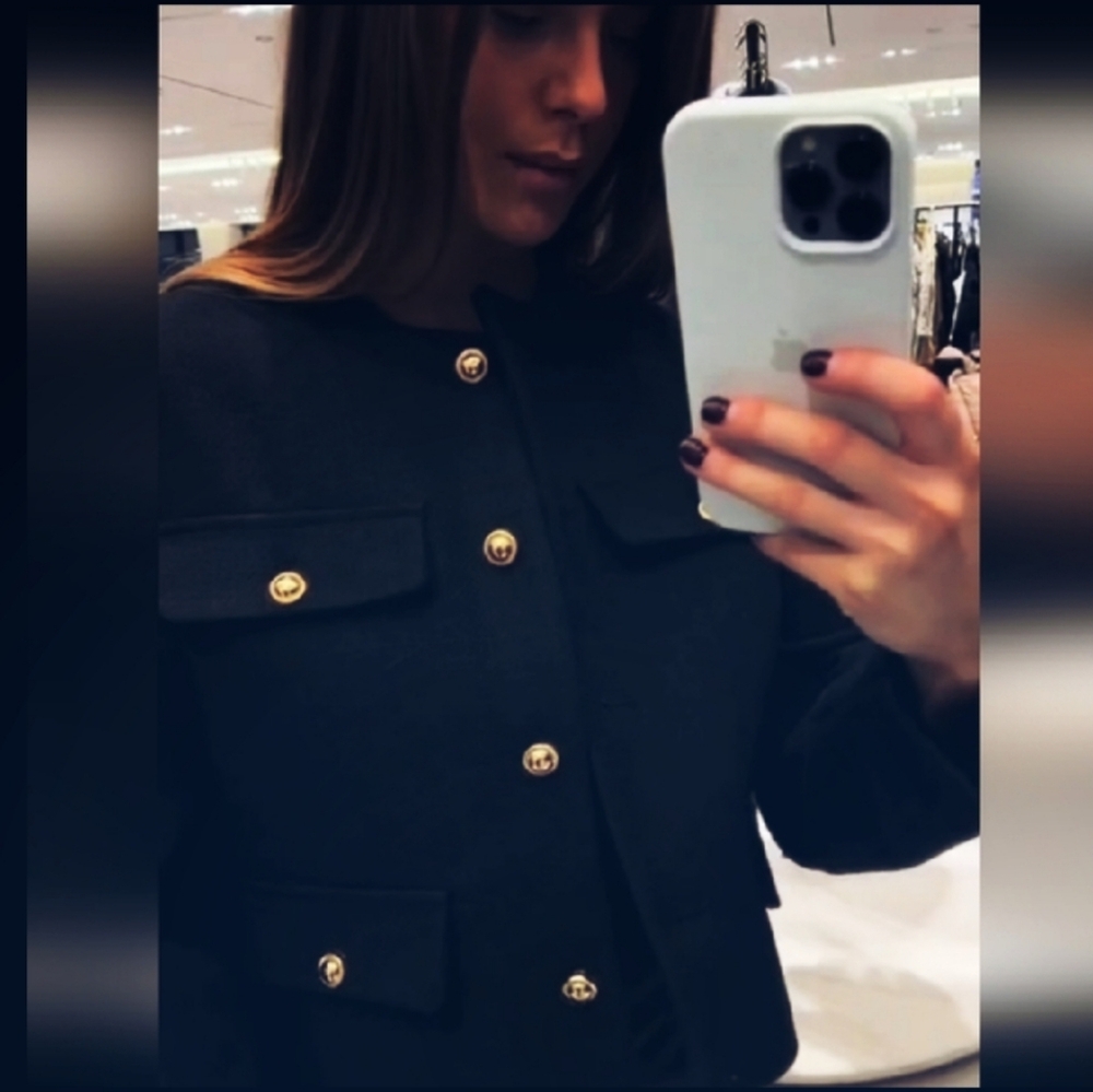 Zara textured tweed  jacket blazer navy blue size M - Picture 7 of 12